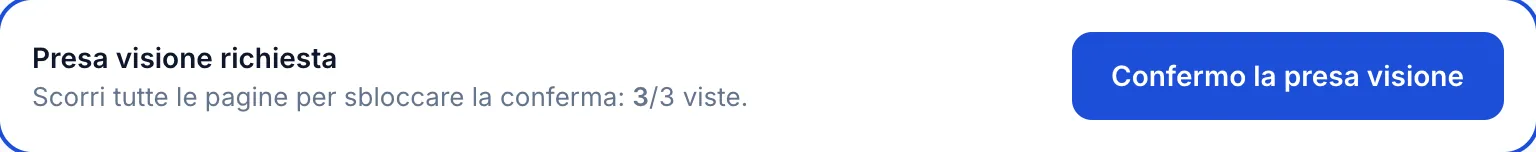 Barra di lettura con il pulsante di conferma attivo dopo aver scorso tutte le pagine