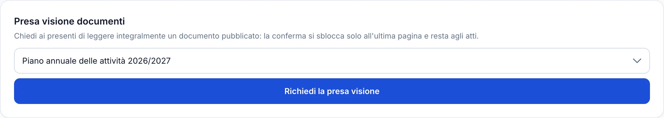 Richiesta di presa visione su un documento pubblicato, con il selettore dei documenti