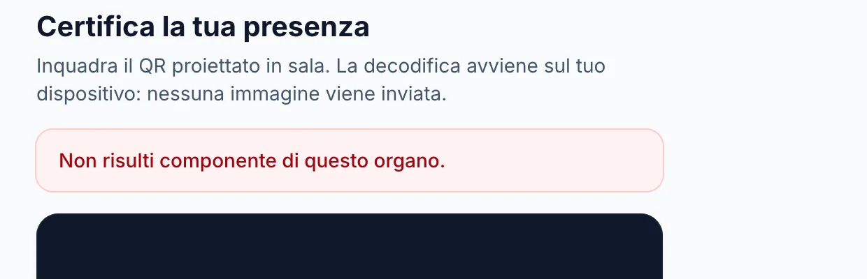 Messaggio di rifiuto della scansione di chi non è componente dell'organo